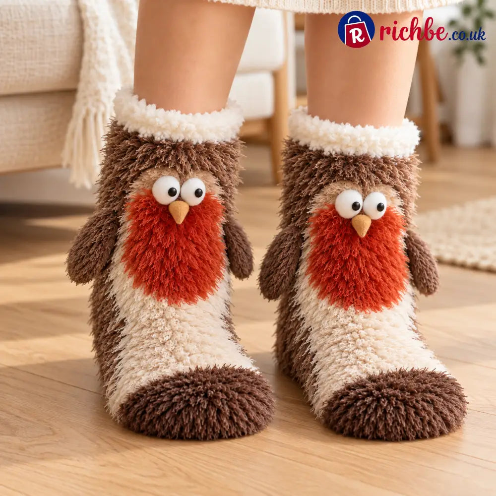 🦊🐦🦦🦉Cute 3D Animal Fuzzy Slipper Socks 🦊🐦🦦🦉 - Robin
