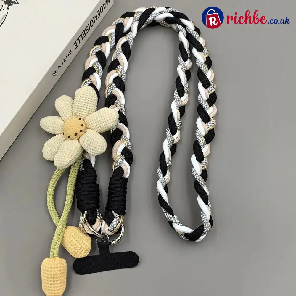 🌞Cute Floral Phone Crossbody Lanyard – Hands-Free & Stylish! - Black