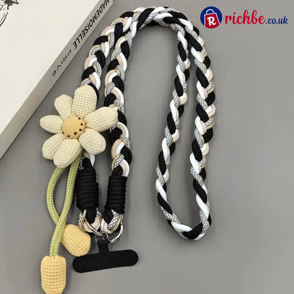 🌞Cute Floral Phone Crossbody Lanyard – Hands-Free & Stylish! - Black
