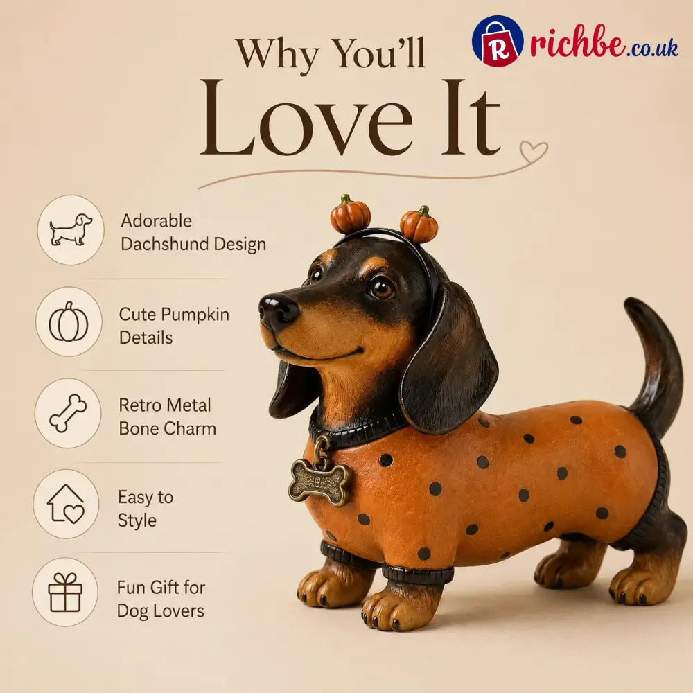 Cute Halloween Dachshund Pumpkin Resin Figurine