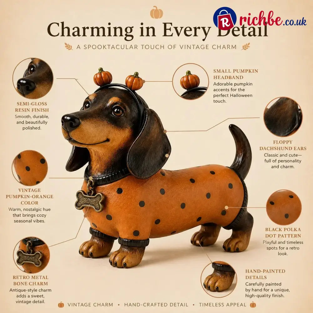 Cute Halloween Dachshund Pumpkin Resin Figurine