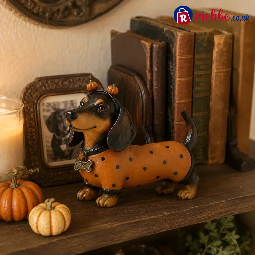 Cute Halloween Dachshund Pumpkin Resin Figurine
