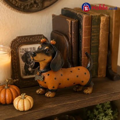Cute Halloween Dachshund Pumpkin Resin Figurine