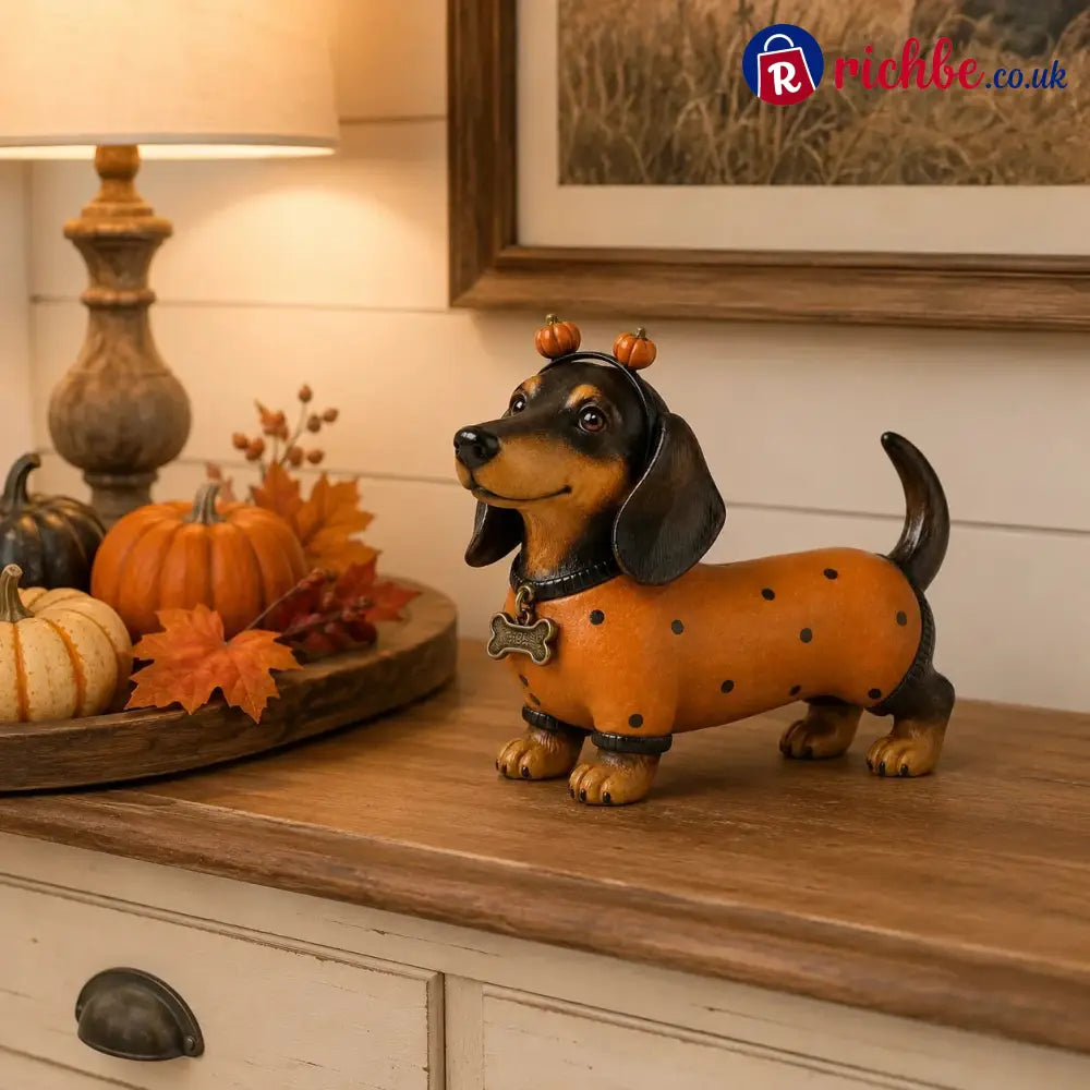 Cute Halloween Dachshund Pumpkin Resin Figurine