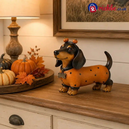 Cute Halloween Dachshund Pumpkin Resin Figurine
