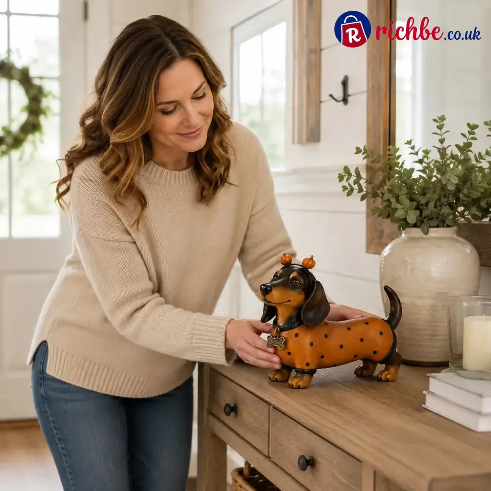 Cute Halloween Dachshund Pumpkin Resin Figurine