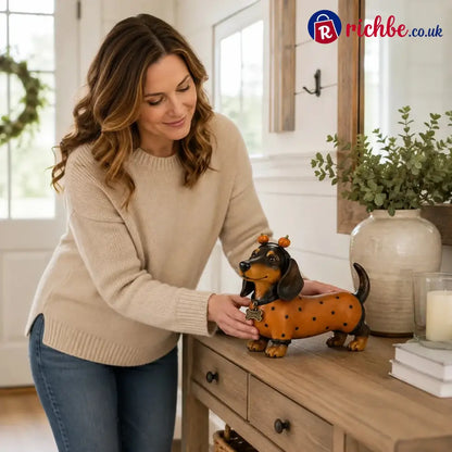 Cute Halloween Dachshund Pumpkin Resin Figurine