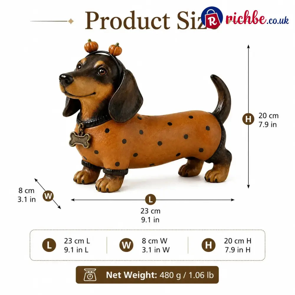 Cute Halloween Dachshund Pumpkin Resin Figurine