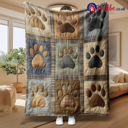 🐶🐾Cute Paw Print Soft Flannel Blanket – Snuggly Warm Lovely Home Decor 🛌 - Blue / 70×100 cm (27.6×39.4 inch) - Home &