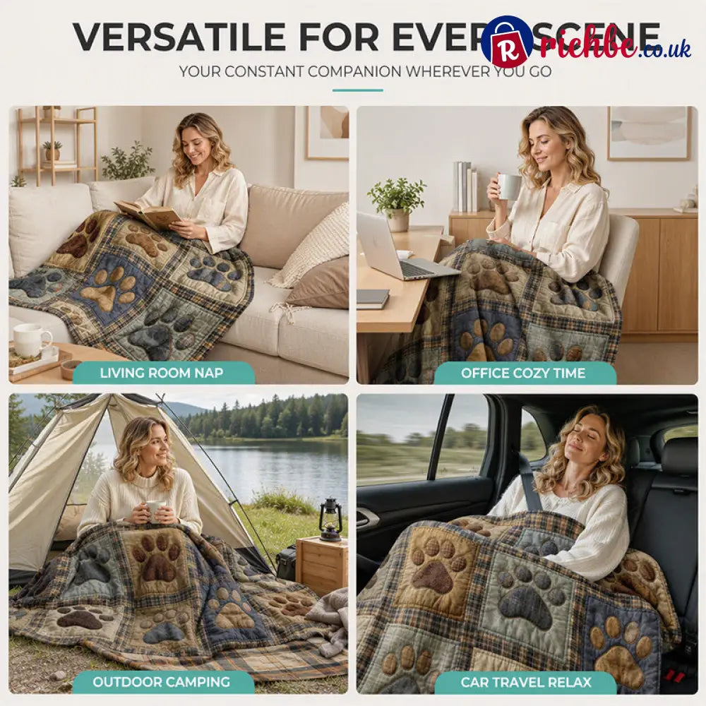 🐶🐾Cute Paw Print Soft Flannel Blanket – Snuggly Warm Lovely Home Decor 🛌 - Home & Living