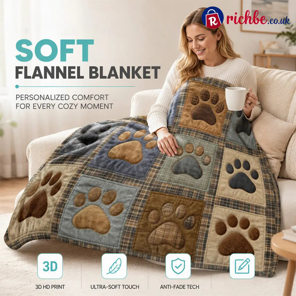 🐶🐾Cute Paw Print Soft Flannel Blanket – Snuggly Warm Lovely Home Decor 🛌 - Home & Living