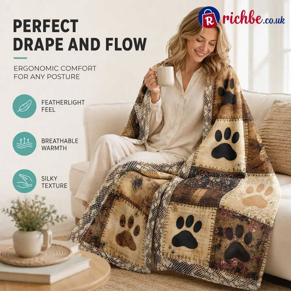 🐶🐾Cute Paw Print Soft Flannel Blanket – Snuggly Warm Lovely Home Decor 🛌 - Home & Living