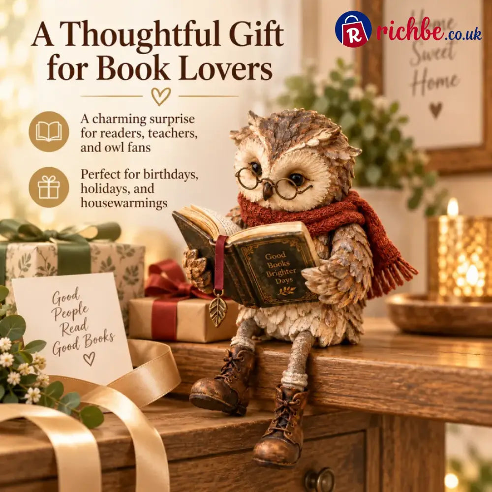 🦉 Cute Reading Owl Ornament | Book Nook Shelf Decor - Houseware & Kitchen