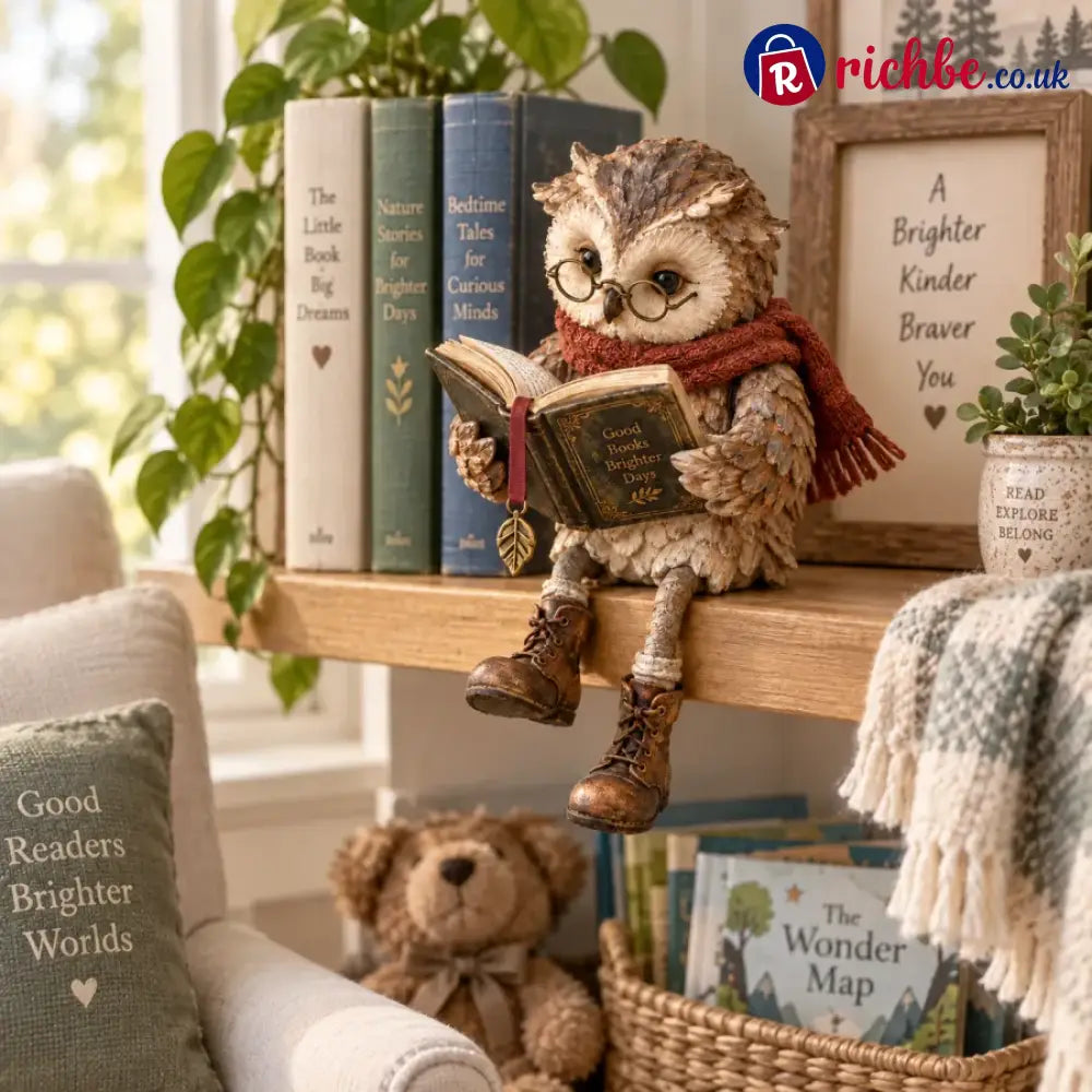🦉 Cute Reading Owl Ornament | Book Nook Shelf Decor - Houseware & Kitchen