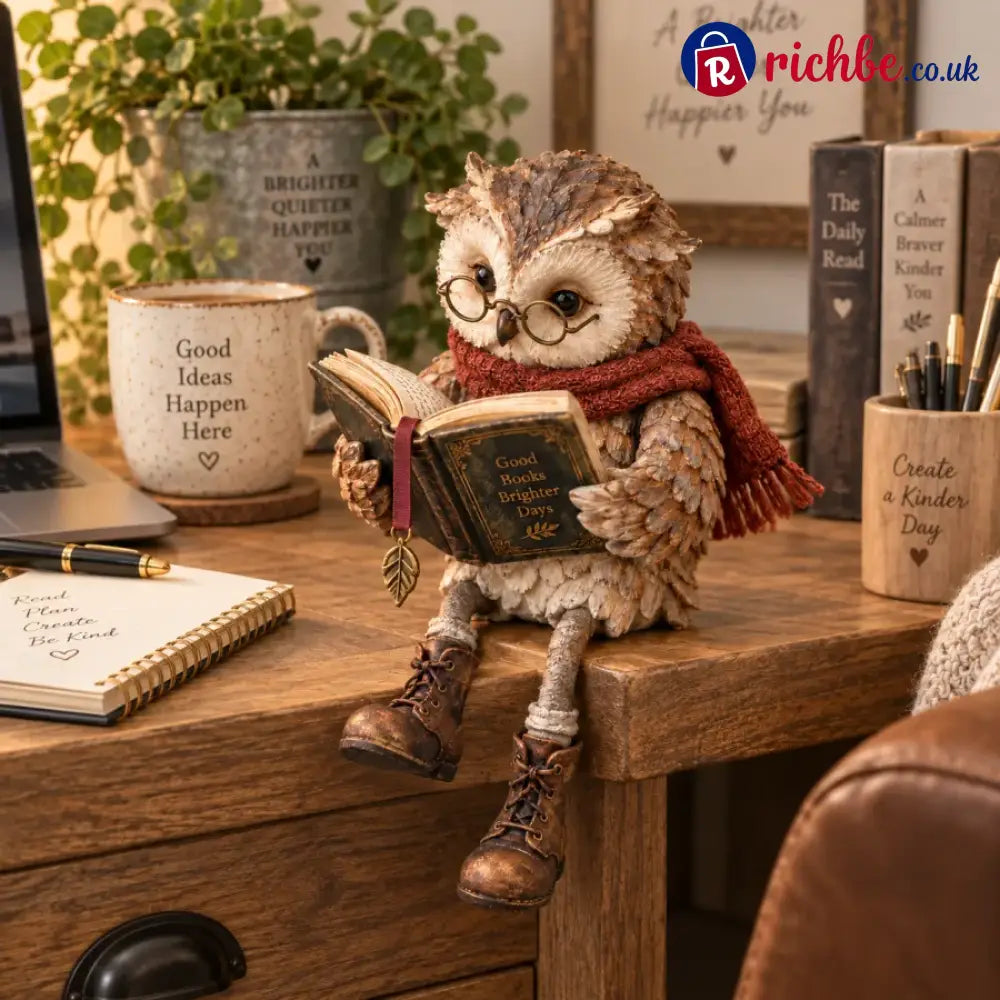 🦉 Cute Reading Owl Ornament | Book Nook Shelf Decor - Houseware & Kitchen
