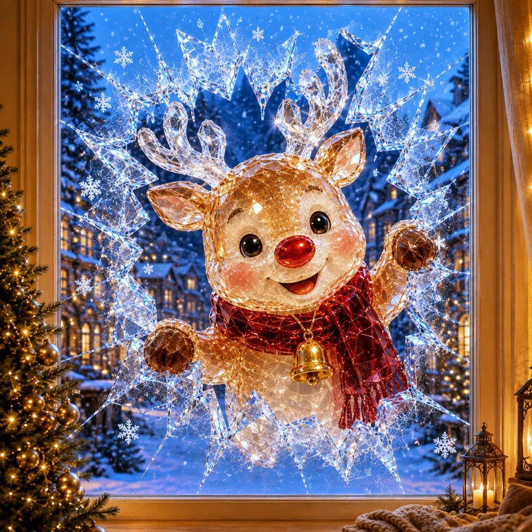 🔥Limited time 50% OFF -✨🎄Crystal Christmas Break-In Window Decal — 3D Shattered-Glass Holiday Window Decoration