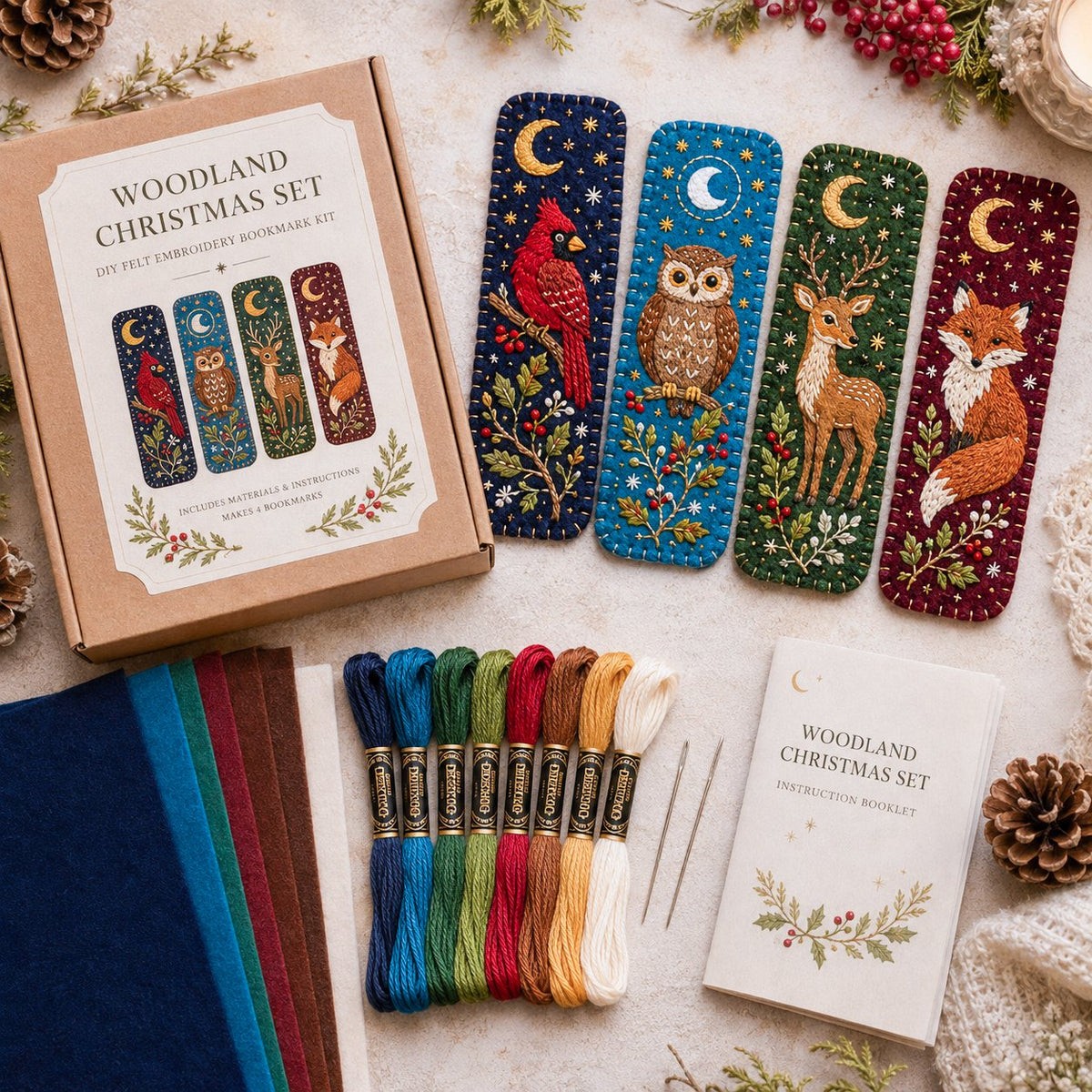 ⏳ Last Day 49% OFF – 🎄 DIY Felt Embroidery Bookmark Kit