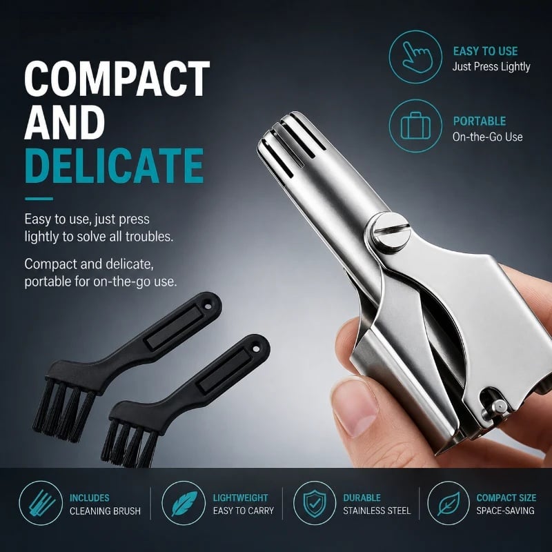 Manual Nose Hair Trimmer – Stainless Steel 360° Trimmer, Waterproof & No Battery Required