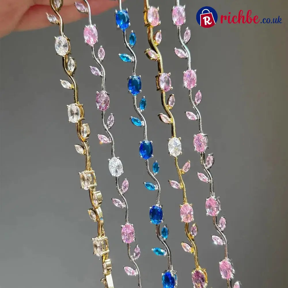🎁💞Dainty Rose Bracelet - Gold / Pink + White + Pinkish purple + Blue