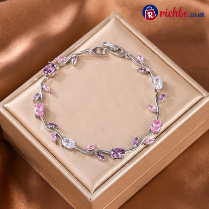🎁💞Dainty Rose Bracelet - Silver / Pinkish purple