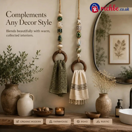 Decorative Beaded Towel Hanger with Wooden Ring