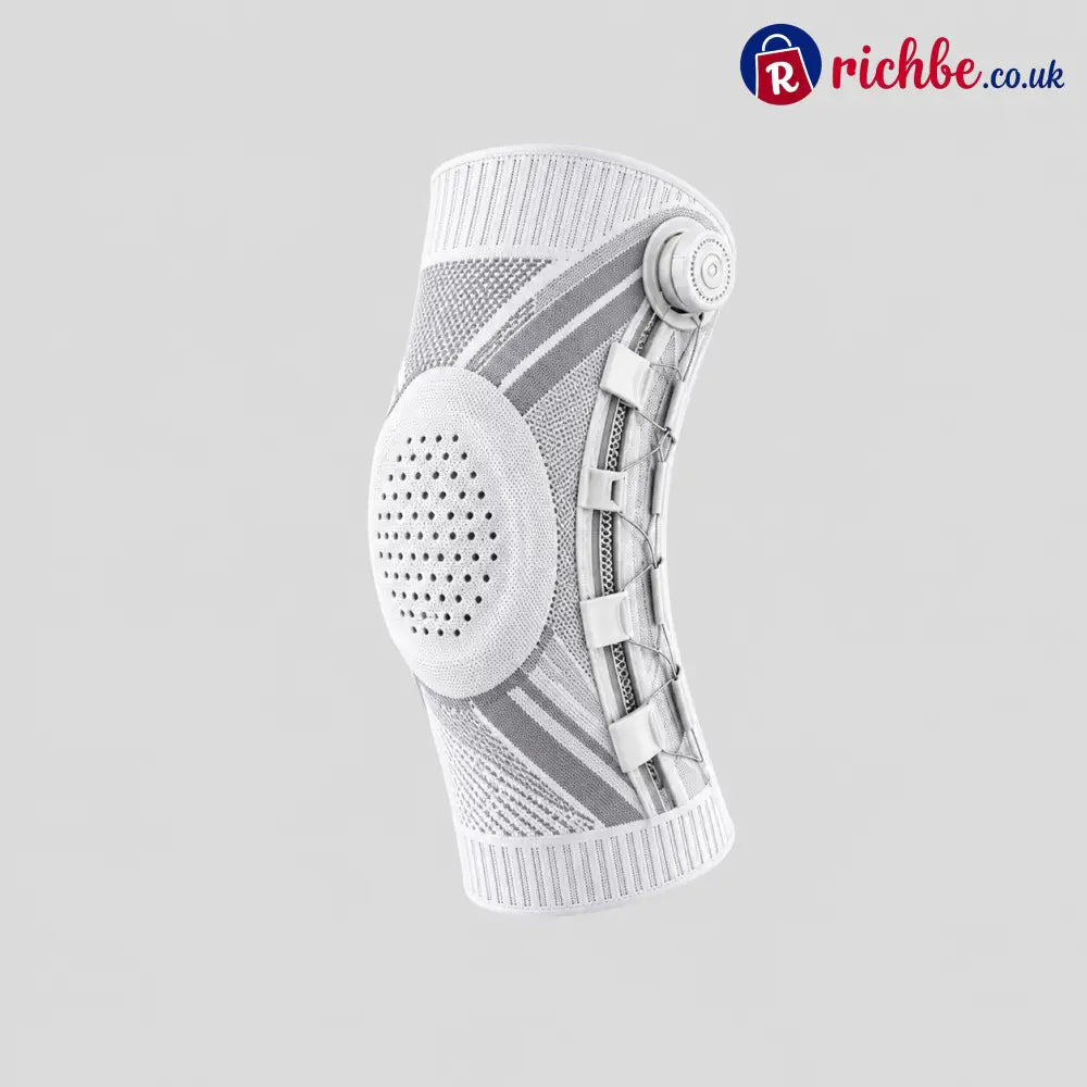 Dial-Adjustable Sports Knee Brace with Alloy Spring Support - White / Left / M