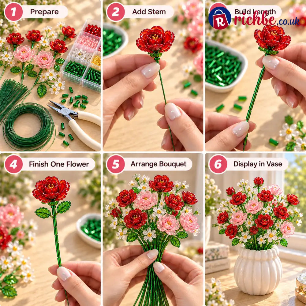 🌼✨DIY Beaded Wildflower Bouquet Kit – Handmade Crystal Flower Craft Set🌸✨