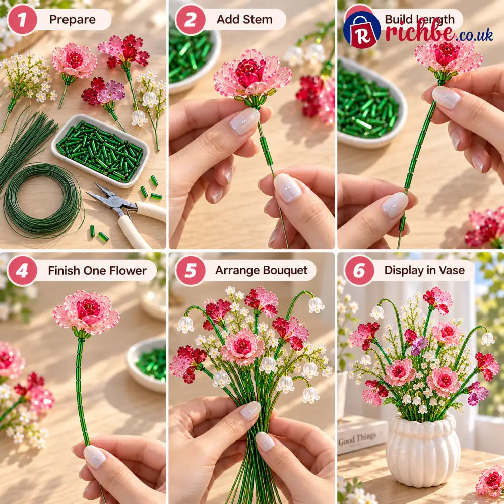 🌼✨DIY Beaded Wildflower Bouquet Kit – Handmade Crystal Flower Craft Set🌸✨
