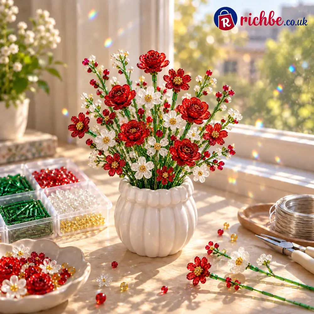 🌼✨DIY Beaded Wildflower Bouquet Kit – Handmade Crystal Flower Craft Set🌸✨ - 🌼Crimson Bloom