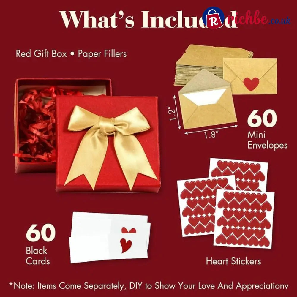 DIY Love Notes Box - Mini Blank Cards & Envelopes for Him Her