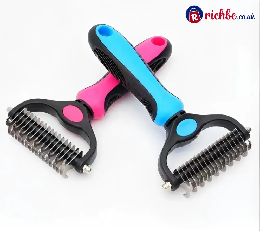Double-Sided Pet Grooming Brush - 🔥Blue + Rose Red (2Pcs - 20% Off)😻🐶For multi-pet homes
