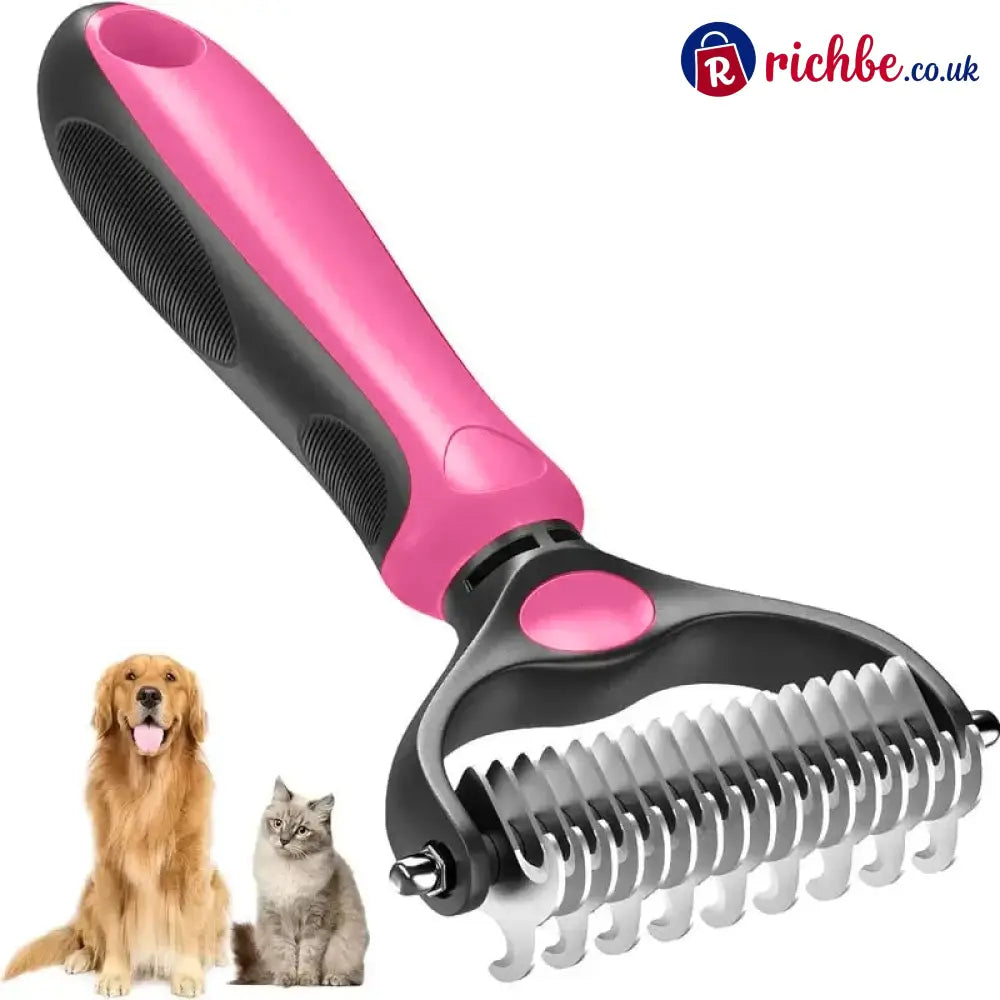 Double-Sided Pet Grooming Brush - Rose Red