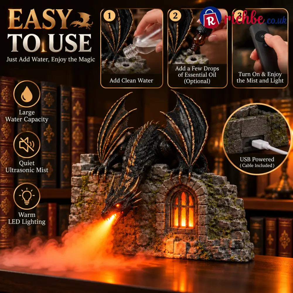 🐉🔥 Drachen-Luftbefeuchter mit Flammeneffekt – Fantasy-Zauber für Ihre Leseecke