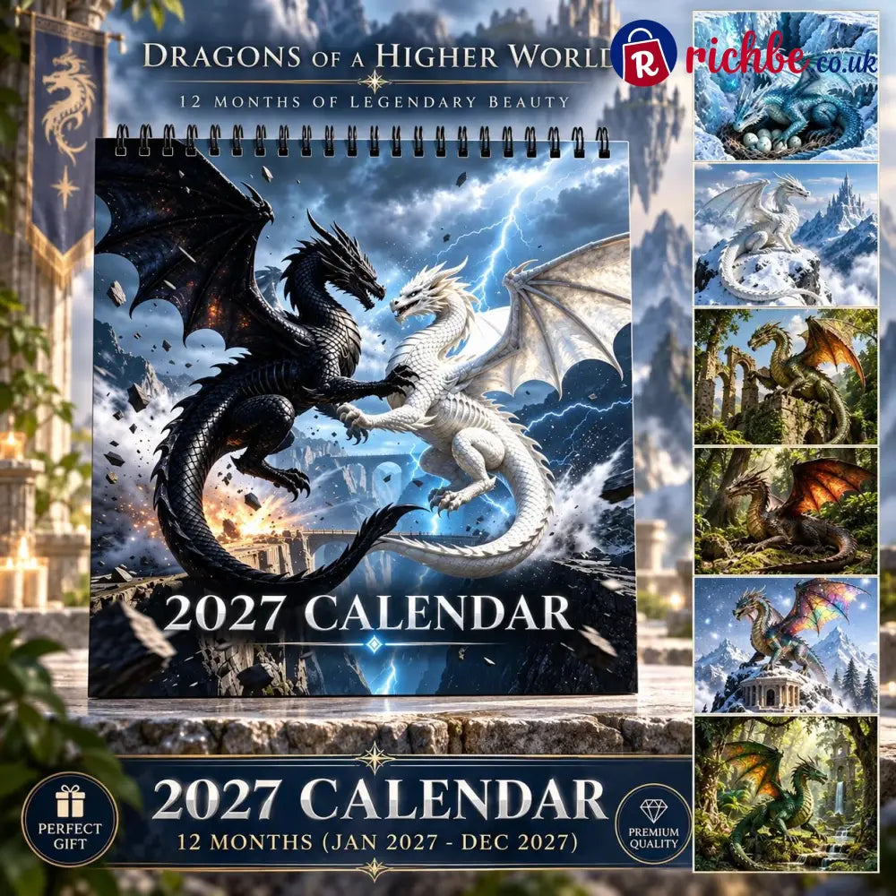 Dragons World 2027 Wall Calendar – 12-Month Epic Fantasy Dragon Calendar Mystical Legendary Art Hanging Planner for
