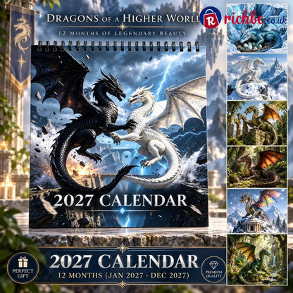 Dragons World 2027 Wall Calendar – 12-Month Epic Fantasy Dragon Calendar Mystical Legendary Art Hanging Planner for