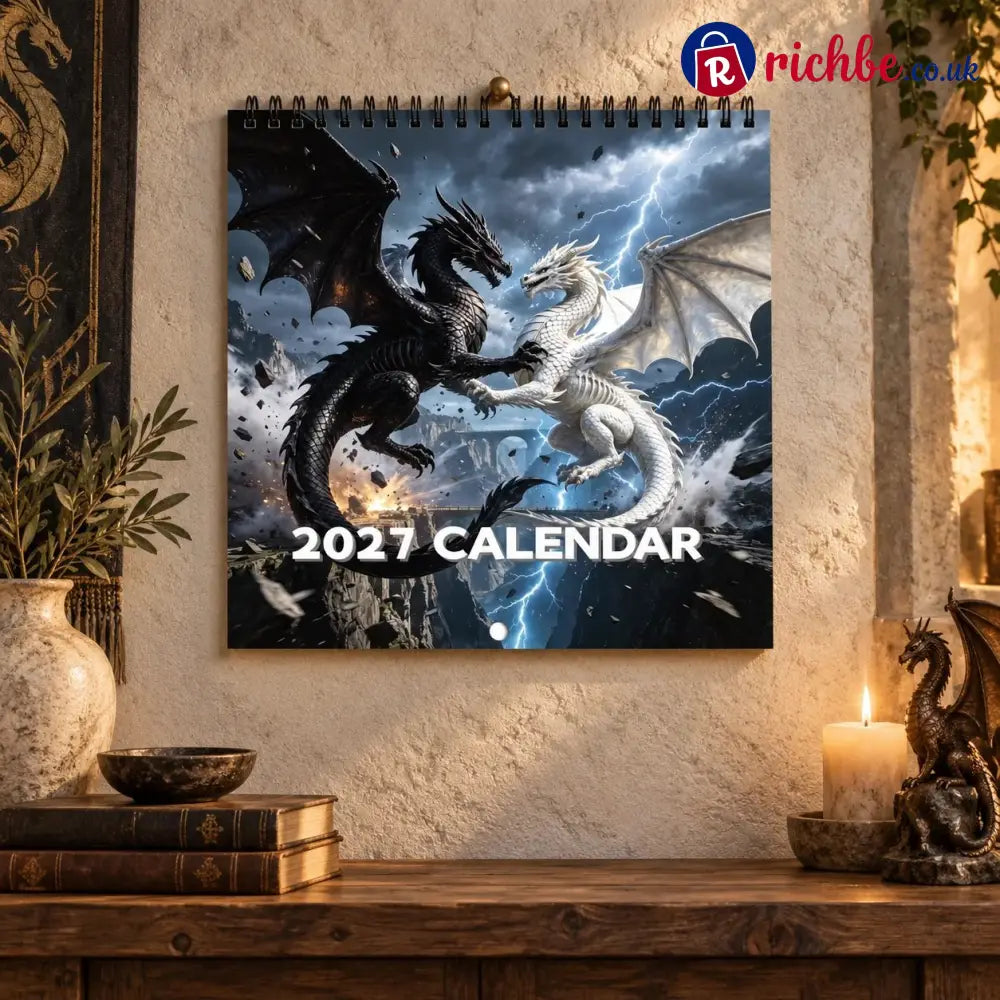 Dragons World 2027 Wall Calendar – 12-Month Epic Fantasy Dragon Calendar Mystical Legendary Art Hanging Planner for