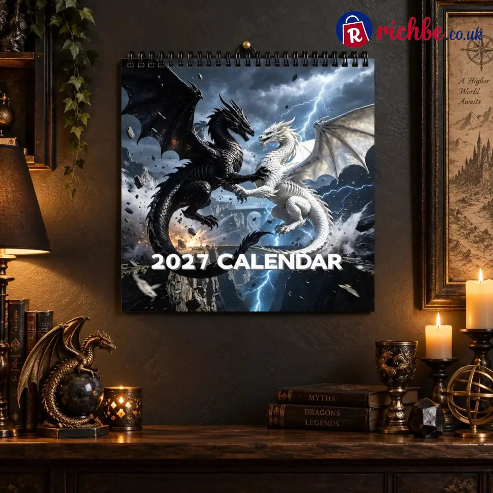 Dragons World 2027 Wall Calendar – 12-Month Epic Fantasy Dragon Calendar Mystical Legendary Art Hanging Planner for