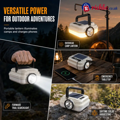 🏕️🔥Dual‑Light Solar Camping Lantern‑Multi‑Function Portable Solar Work Light with Power Bank Hanging Emergency Lamp for