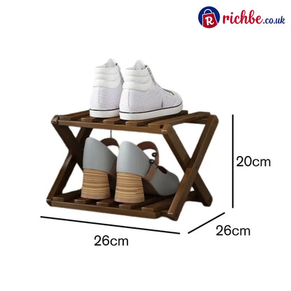 Durable Foldable Bamboo Shoe Rack - Brown / 2-Tier - Houseware & Kitchen