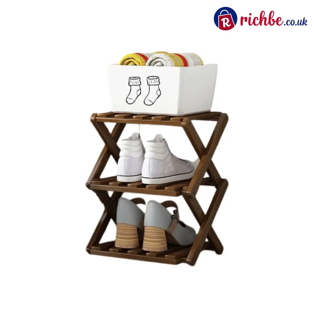 Durable Foldable Bamboo Shoe Rack - Brown / 3-Tier - Houseware & Kitchen