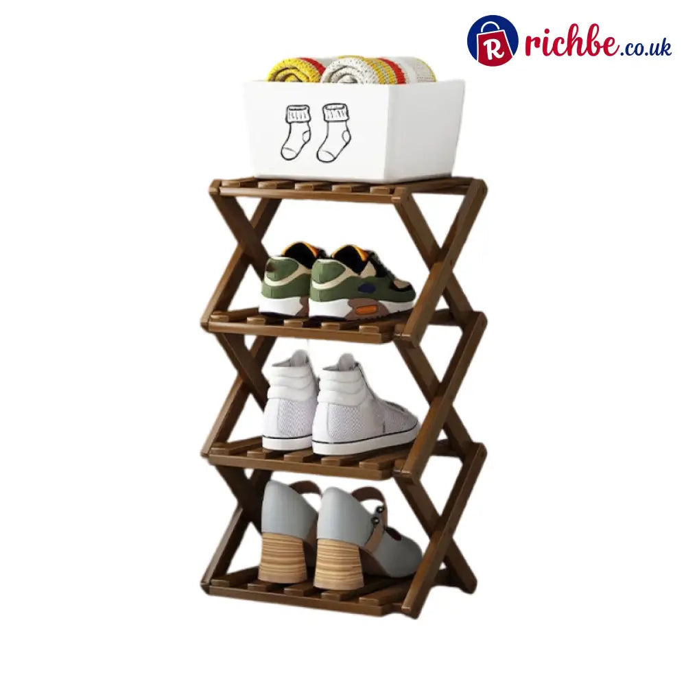 Durable Foldable Bamboo Shoe Rack - Brown / 4-Tier - Houseware & Kitchen