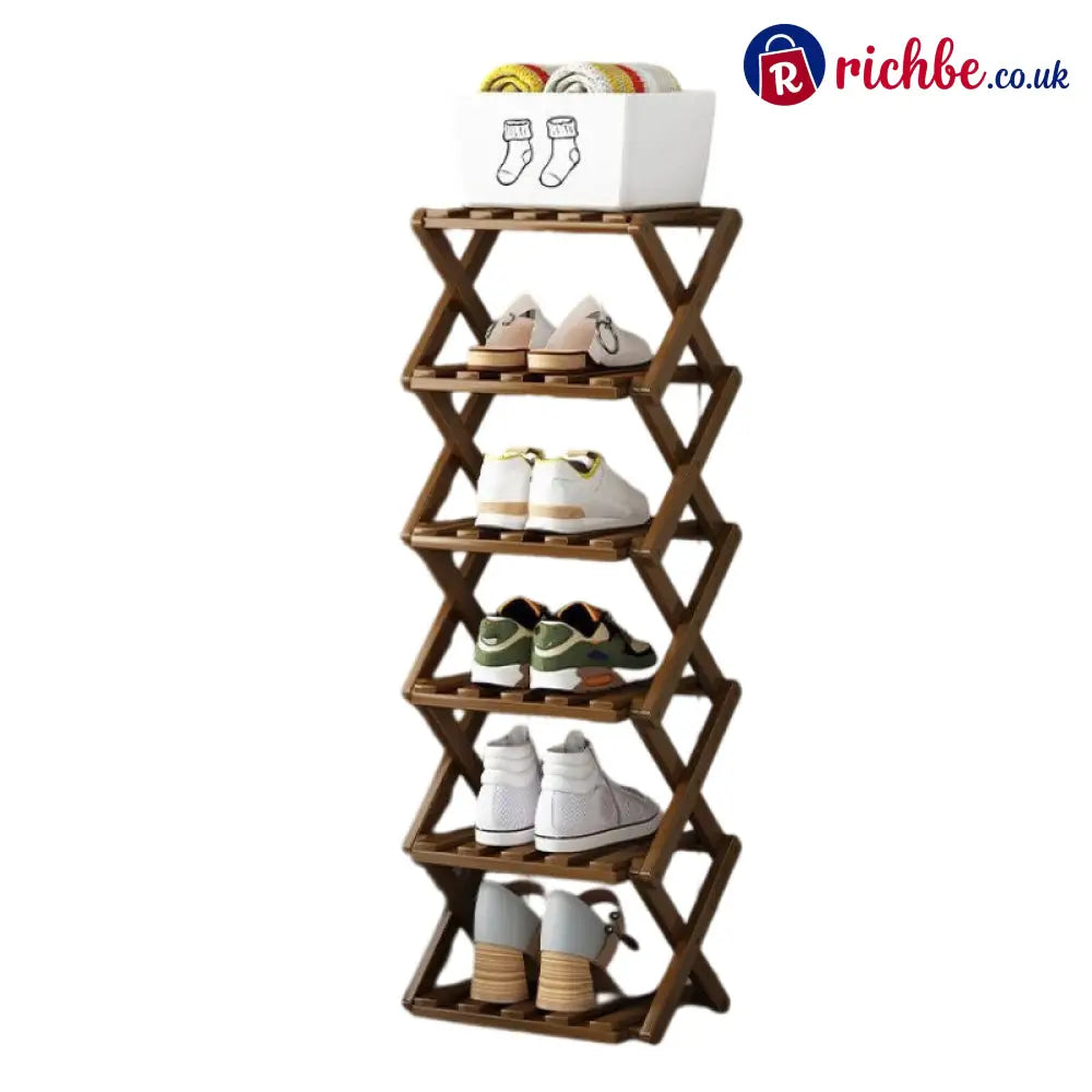 Durable Foldable Bamboo Shoe Rack - Brown / 6-Tier - Houseware & Kitchen