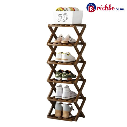 Durable Foldable Bamboo Shoe Rack - Brown / 6-Tier - Houseware & Kitchen