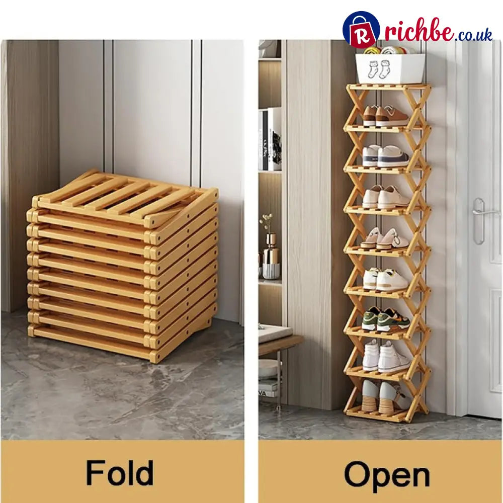 Durable Foldable Bamboo Shoe Rack - Houseware & Kitchen