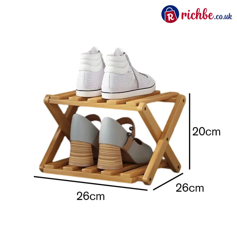Durable Foldable Bamboo Shoe Rack - Yellow / 2-Tier - Houseware & Kitchen