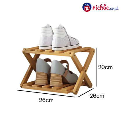 Durable Foldable Bamboo Shoe Rack - Yellow / 2-Tier - Houseware & Kitchen
