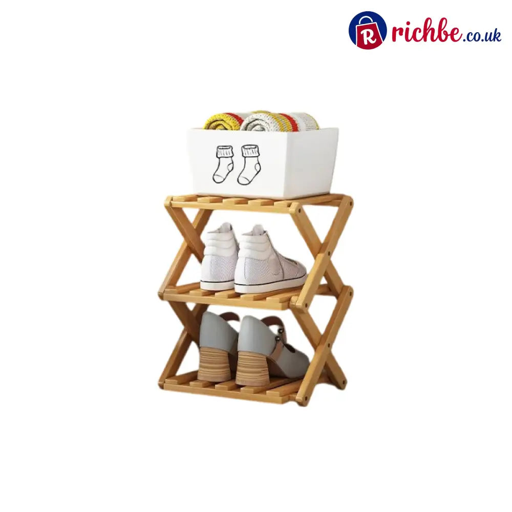 Durable Foldable Bamboo Shoe Rack - Yellow / 3-Tier - Houseware & Kitchen