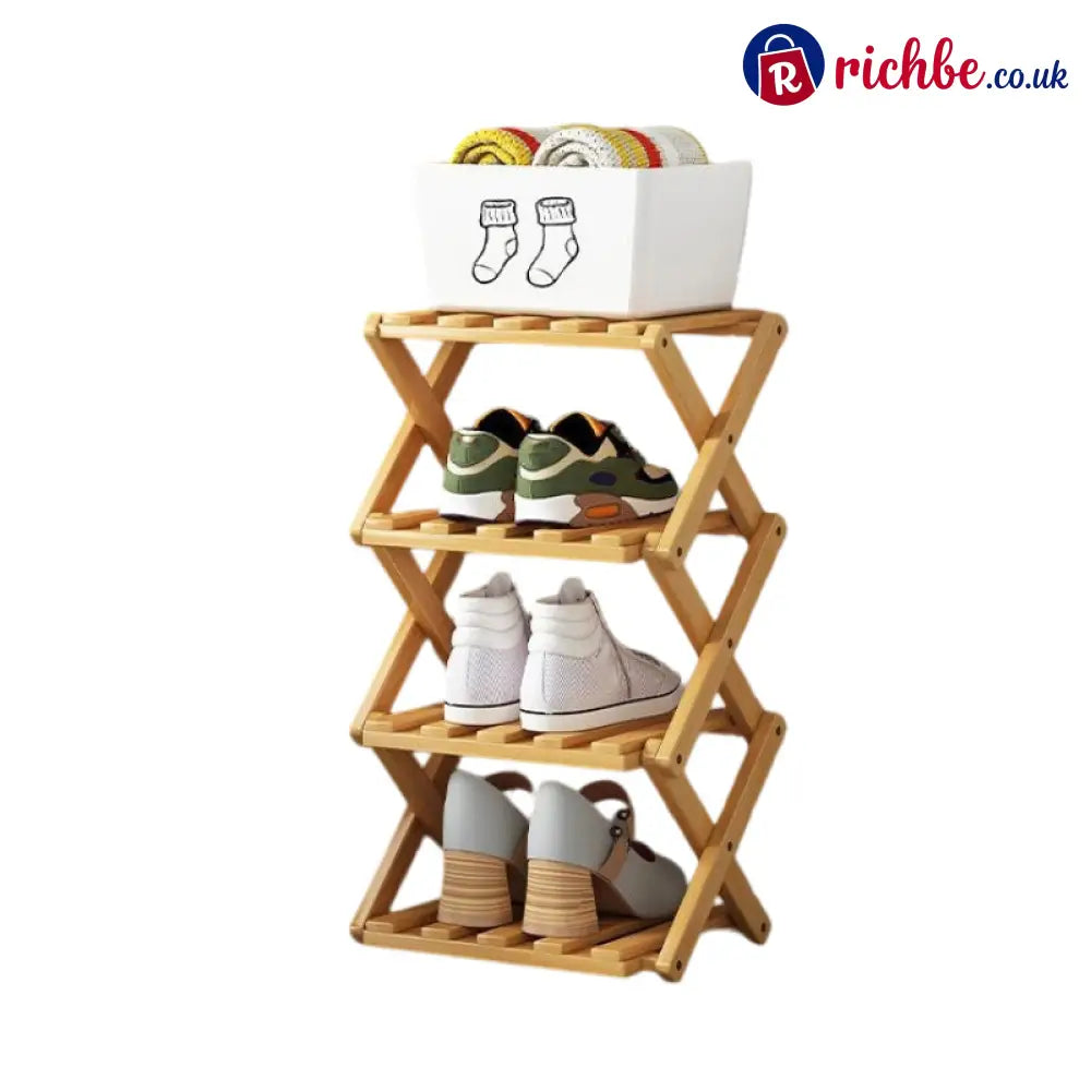 Durable Foldable Bamboo Shoe Rack - Yellow / 4-Tier - Houseware & Kitchen