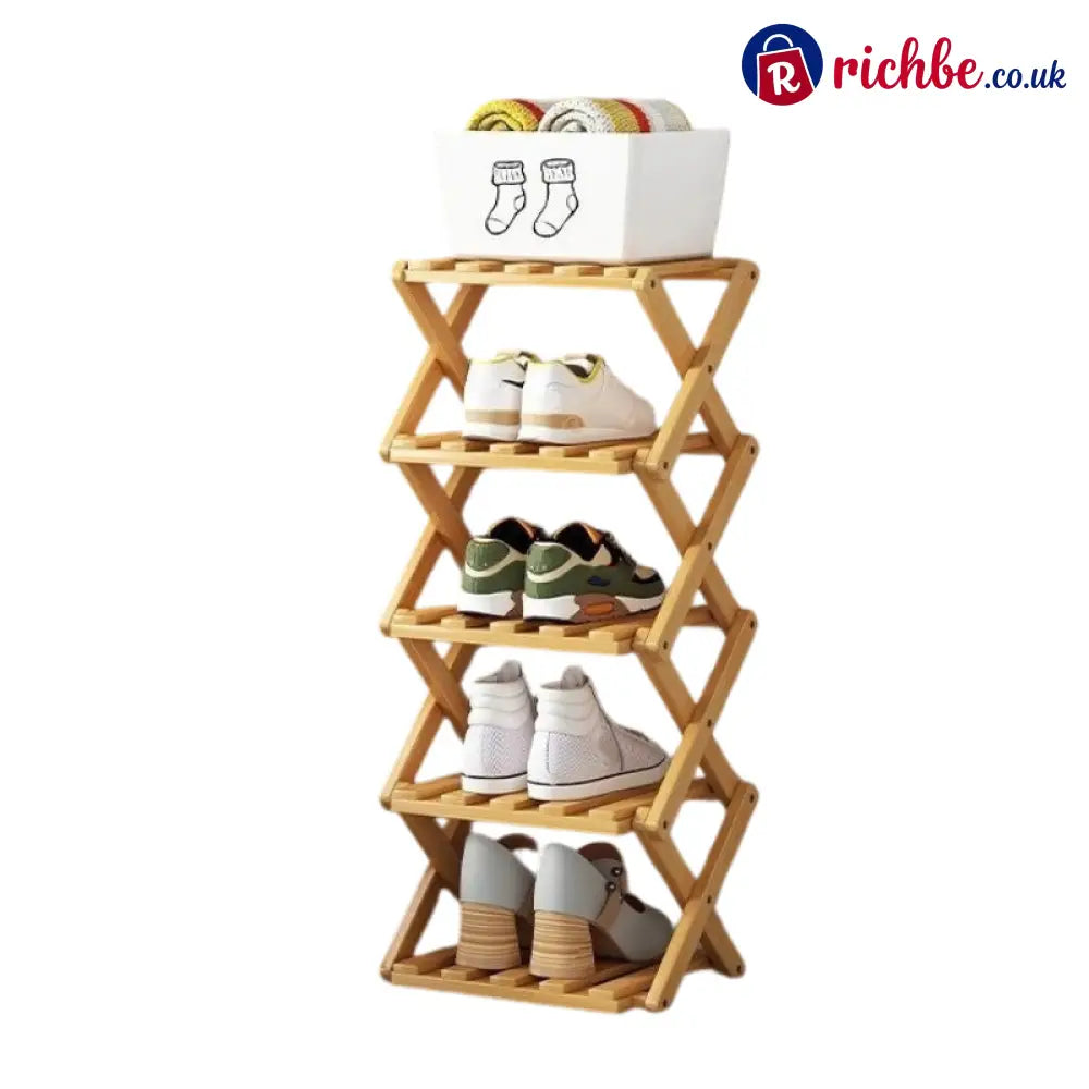 Durable Foldable Bamboo Shoe Rack - Yellow / 5-Tier - Houseware & Kitchen