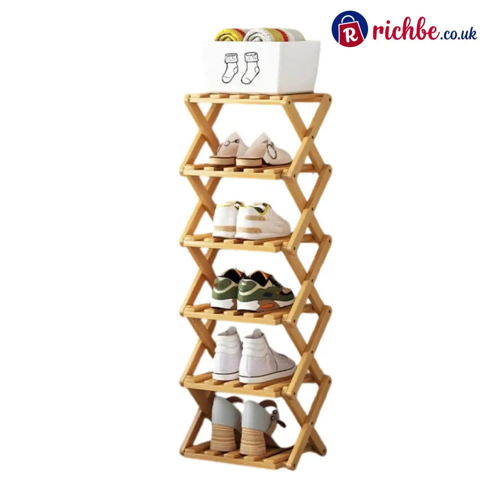 Durable Foldable Bamboo Shoe Rack - Yellow / 6-Tier - Houseware & Kitchen